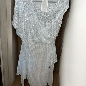 Grace Karin White Sequin Asymmetrical Gown